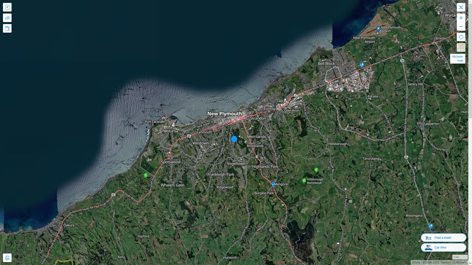	New Plymouth	 Highway and Road Map with Satellite View